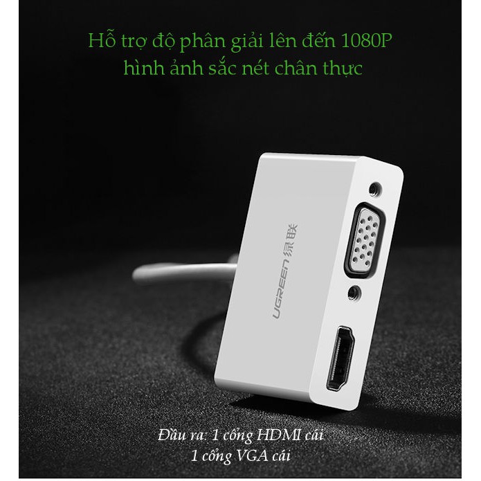 [Mã ELMALL300 giảm 7% đơn 500K] Bộ chuyển đổi USB type C sang HDMI+VGA dài 15cm UGREEN CM178