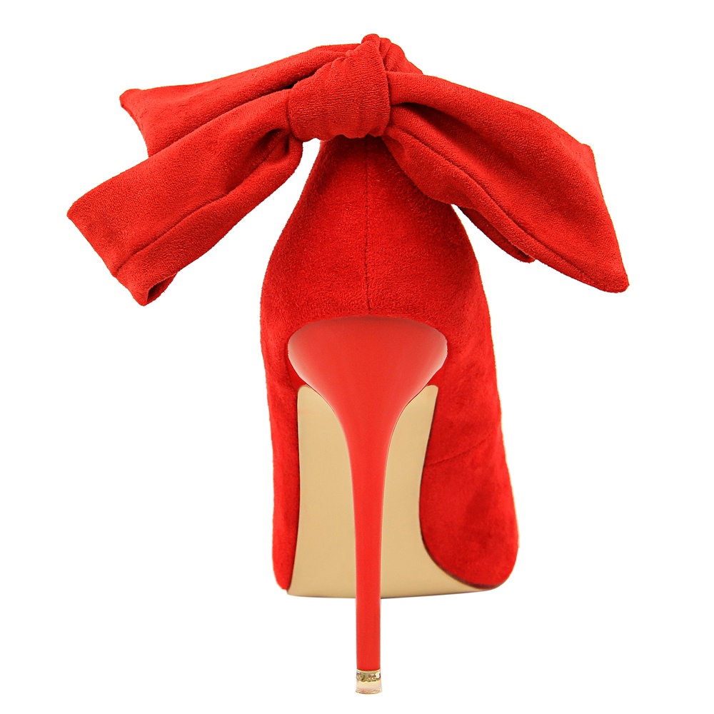 BIGTREE Giày Cao Gót 10.5cm Da Lộn Mũi Nhọn Miệng Nông Trang Trí Nơ Cho Nữ 1717-3