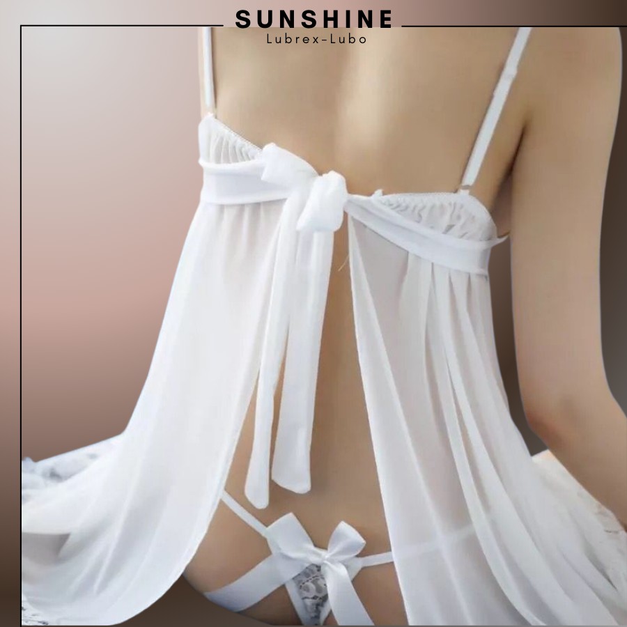 Đầm ngủ ren sexy 2 dây gợi cảm - Váy ngủ hai dây voan mỏng mặc nhà quyến rũ Màu Trắng SUNSHINE MC