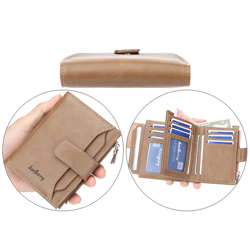 Youyo Ví Da PU Dáng Ngắn Gập Đôi Đựng Thẻ ID / Tiền Xu Phong Cách Vintage Cho Doanh Nhân