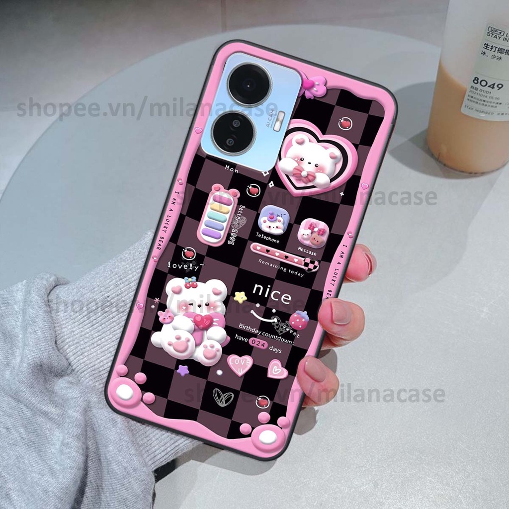 Ốp Vivo Y55 2022 hình đồng hồ icon gấu mèo cute cực dễ thương ngộ nghĩnh