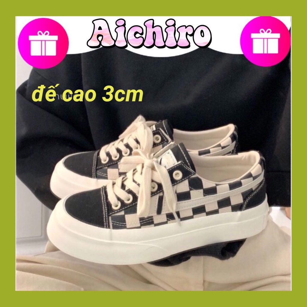 Giày thể thao nữ SIÊU HOT, Mẫu sneaker họa tiết caro, nâng đế 3,5cm SIÊU ĐỈNH