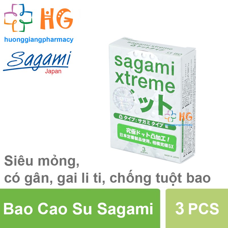 Bao cao su Sagami Xtreme White siêu mỏng gai (Hộp 3 chiếc)