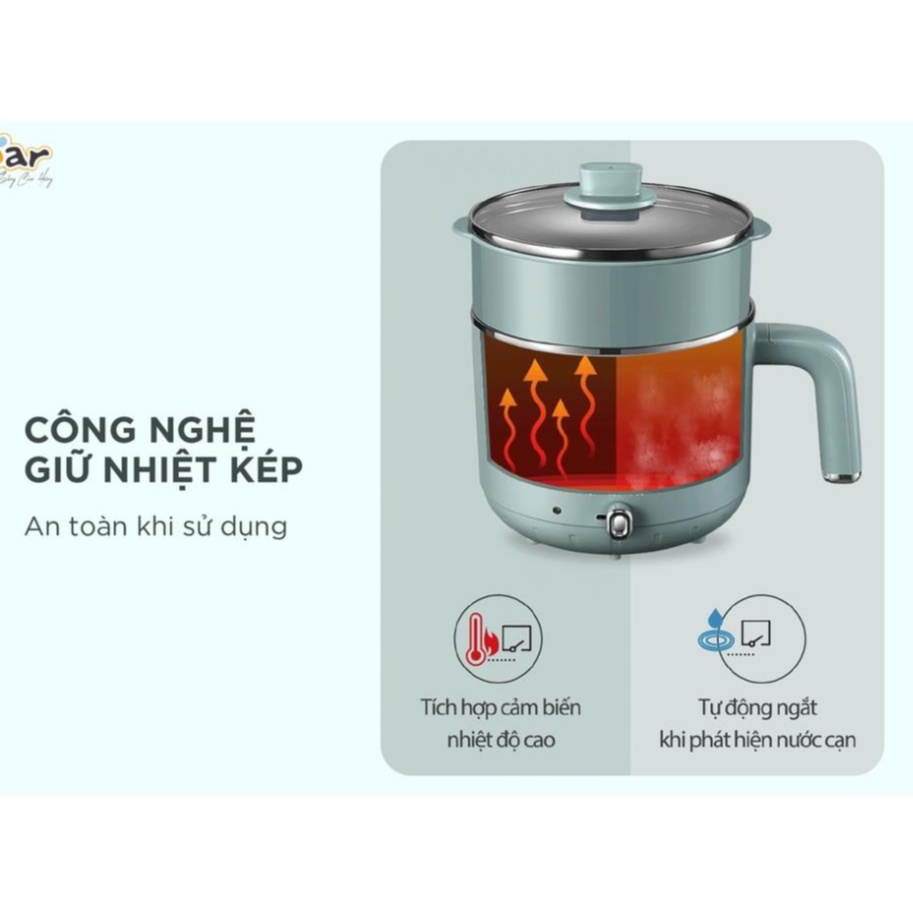 Nồi lẩu hấp điện 2 tầng đa năng Bear DRG-C12R5 dung tích 1.2L chất liệu an toàn chịu nhiệt lõi thép không gỉ Tuli Store