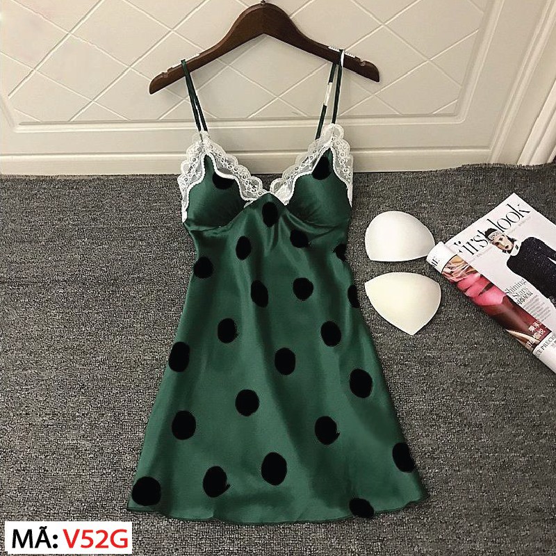 HISEXY Đầm Ngủ Chấm Bi Liền Thân Mặc Nhà Lụa Satin Cao Cấp (Kèm Video Thậ) | BigBuy360 - bigbuy360.vn