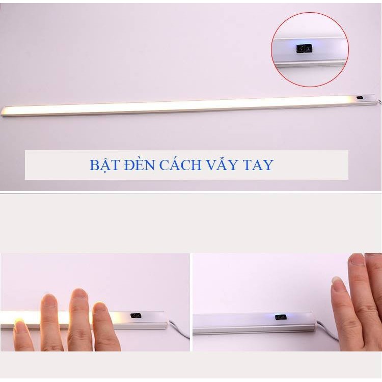 Bộ 3 Đèn Cảm Ứng Vẫy Tay Lắp Tủ Bếp 600mm Sáng Ấm kèm 03 X Nguồn 12V 2A