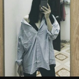 (ẢNH THẬT) ÁO SƠ MI KẺ SỌC OVERSIZE HÀN QUỐC
