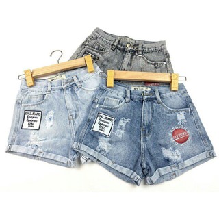 Quần short jean nữ phối chữ thời trang