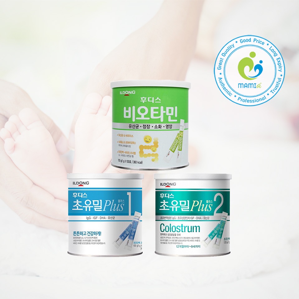 Sữa non IL-dong Choyumeal Foodis Colostrum Meal Plus số 1, 2 (90g) và men vi sinh ildong Biotamin (100g) Korea Hàn Quốc