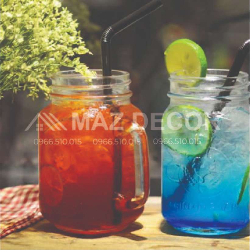 [Sỉ] Cốc Ly Chai Có Quai Cầm Thủy Tinh Trà Sữa 450ML Nắp có lỗ màu trắng dày dặn đẹp