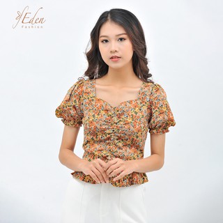 Áo Kiểu Thời Trang Eden Dáng Ngắn Họa Tiết Hoa Tay Phồng Dây Rút - ASM099