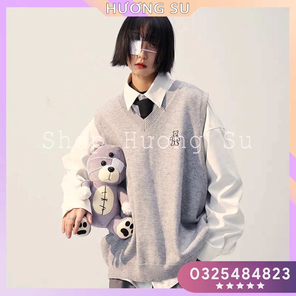[Rẻ vô địch] Áo gile Nam Nữ Unisex  Cotton Thêu Hình gấu - Hương Su