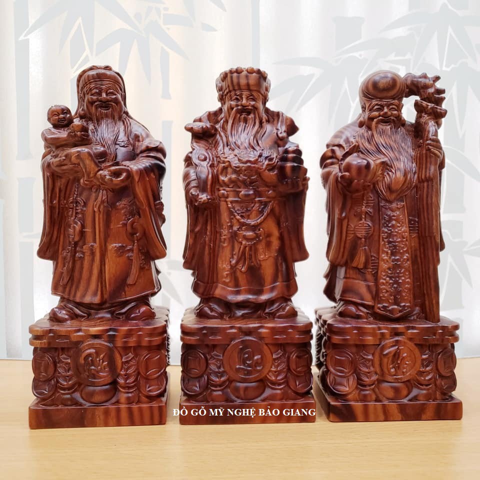 Bộ tượng tam đa phúc lộc thọ gỗ trắc dây cao 20 cm