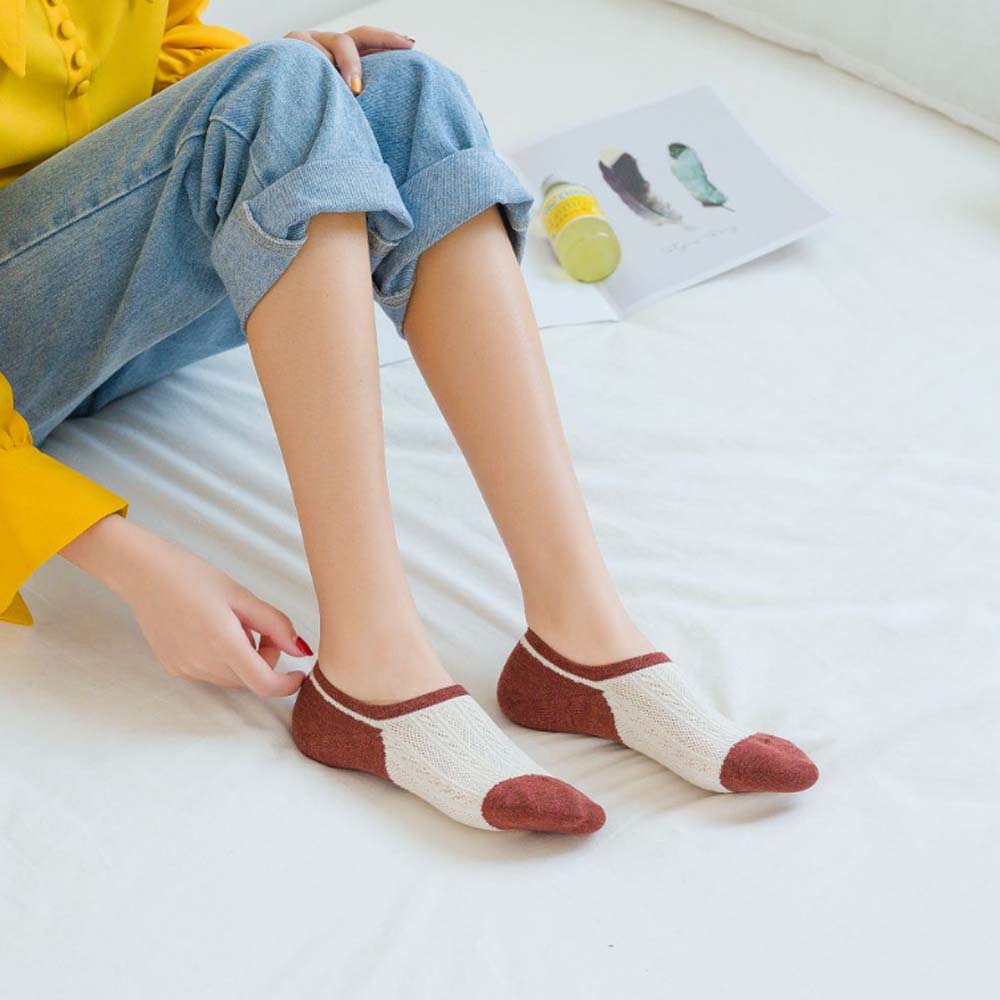 Vớ Cotton Cổ Thấp Kẻ Sọc Nhiều Màu Thoáng Khí Cho Nữ