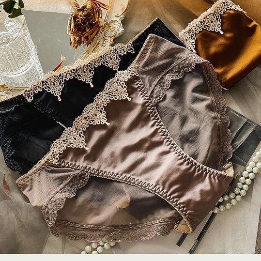 【 Xl L M --Ice+Lace 】Quần Lót Lụa Lạnh Không Viền Sang Trọng Dành Cho Nữ HI013#-697 Quần Lót Không Đường May Thoáng Khí Hipster Lụa Mát Không Để Lại Dấu Vết