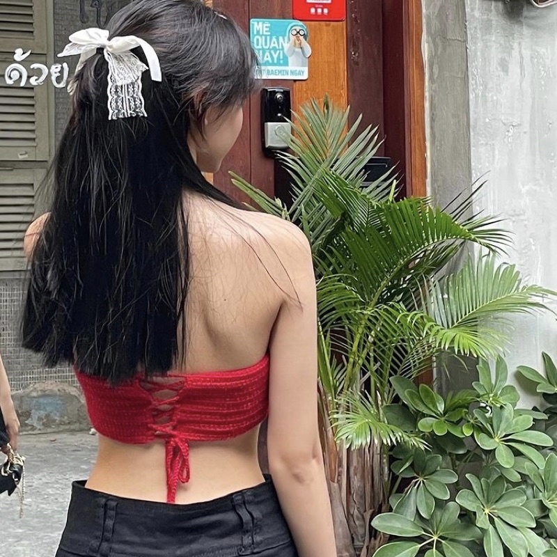 Áo yếm len đan lưng Top Handmade