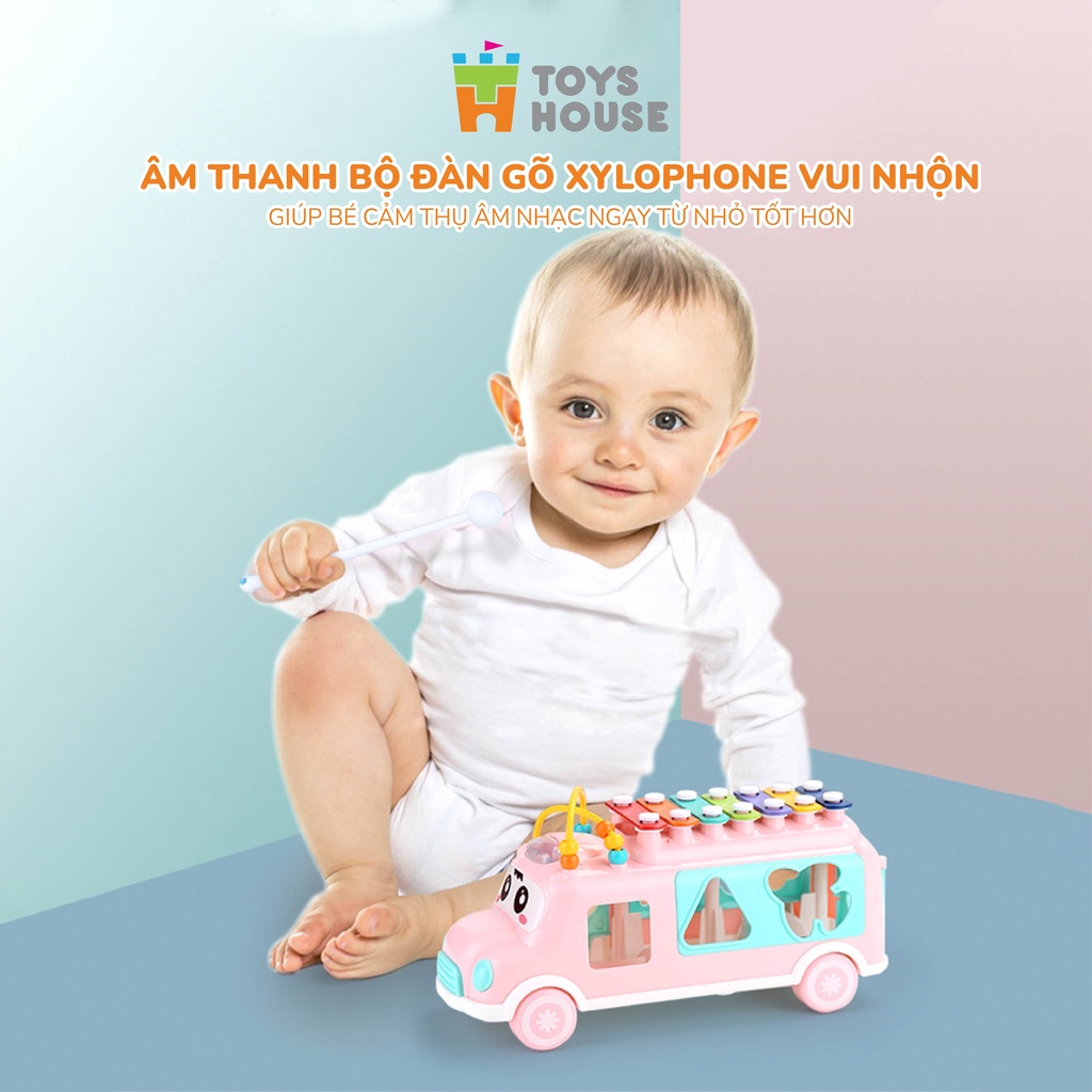 Đồ chơi ô tô thả khối kết hợp đàn gõ Xylophone 8 nốt -nhạc cụ kiêm giáo dục sớm cho bé - ToysHouse HE8036