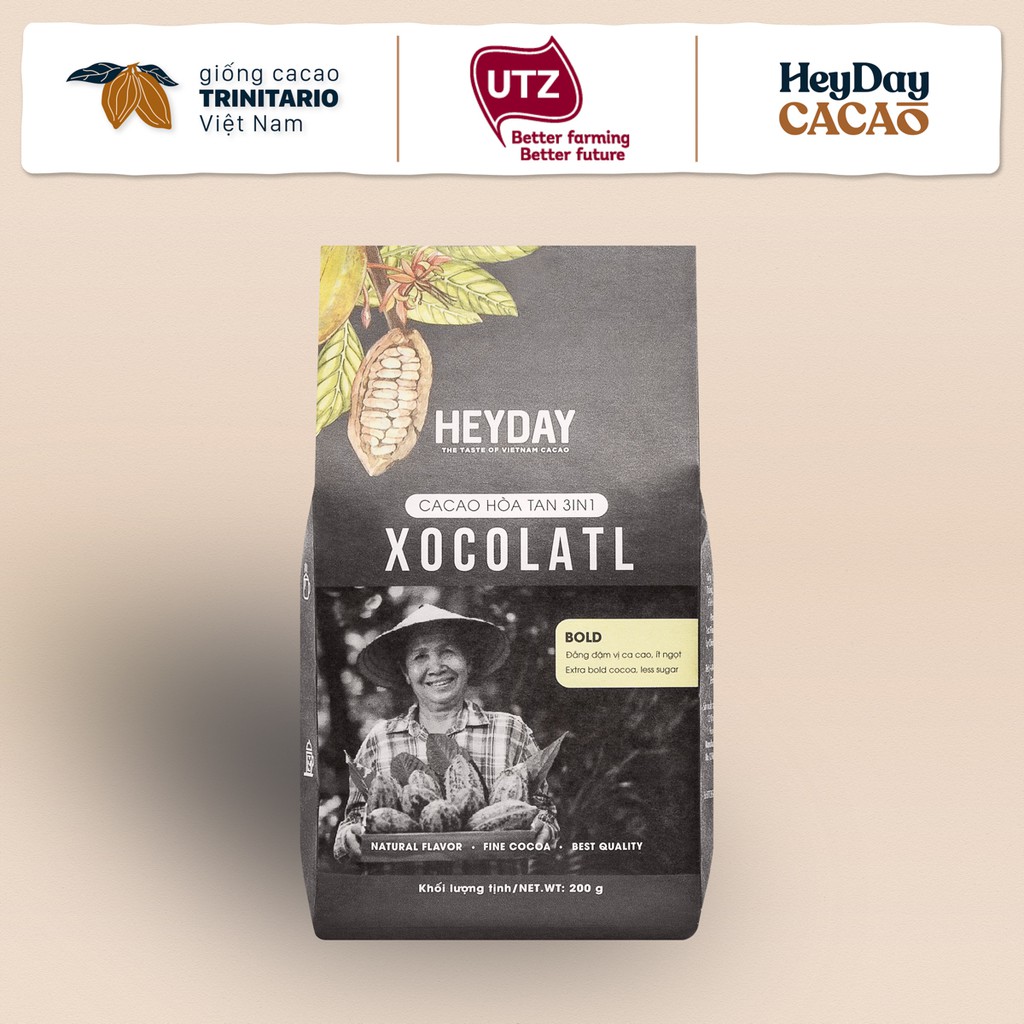 Bột cacao sữa gu đắng đậm HEYDAY Xocolatl Bold túi 200g