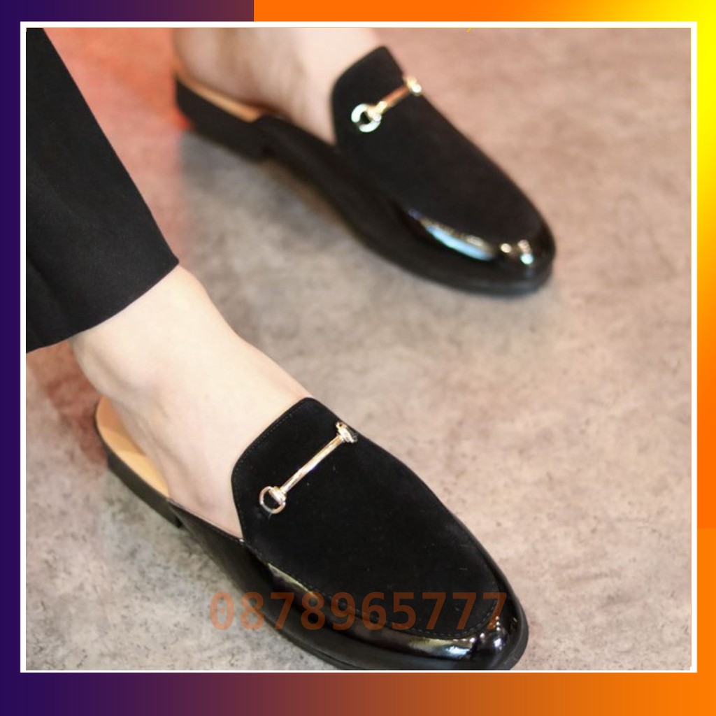 Giày Sục Nam Giá Rẻ Da Bóng Có Đai Vàng Kết Hợp Da Lộn Mã L194 Màu Đen | BigBuy360 - bigbuy360.vn