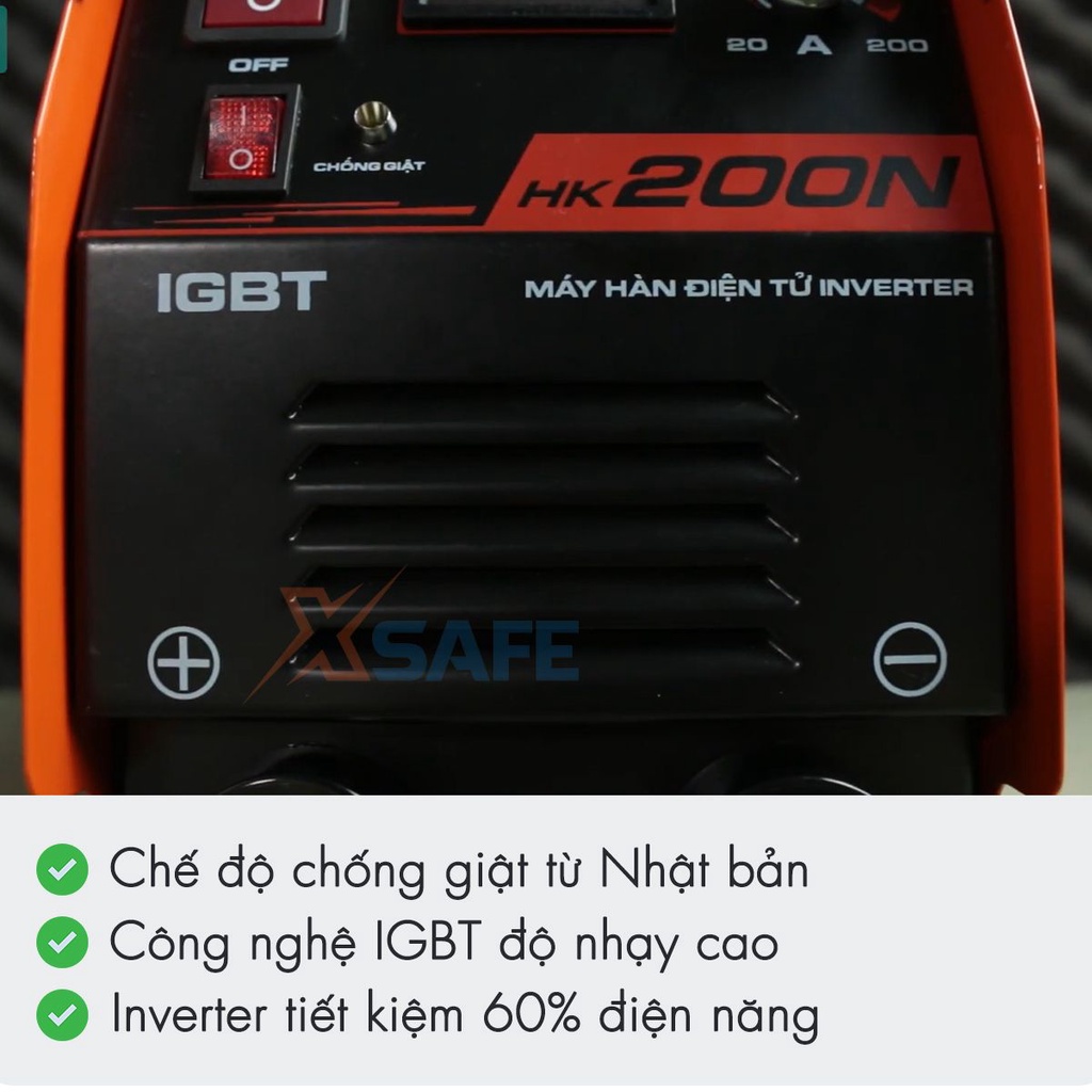 Máy hàn điện tử mini Hồng Ký HK200N công nghệ MMA Inverter 200Ampe 220V, chức năng chống giật, bảo vệ quá tải, nhiệt