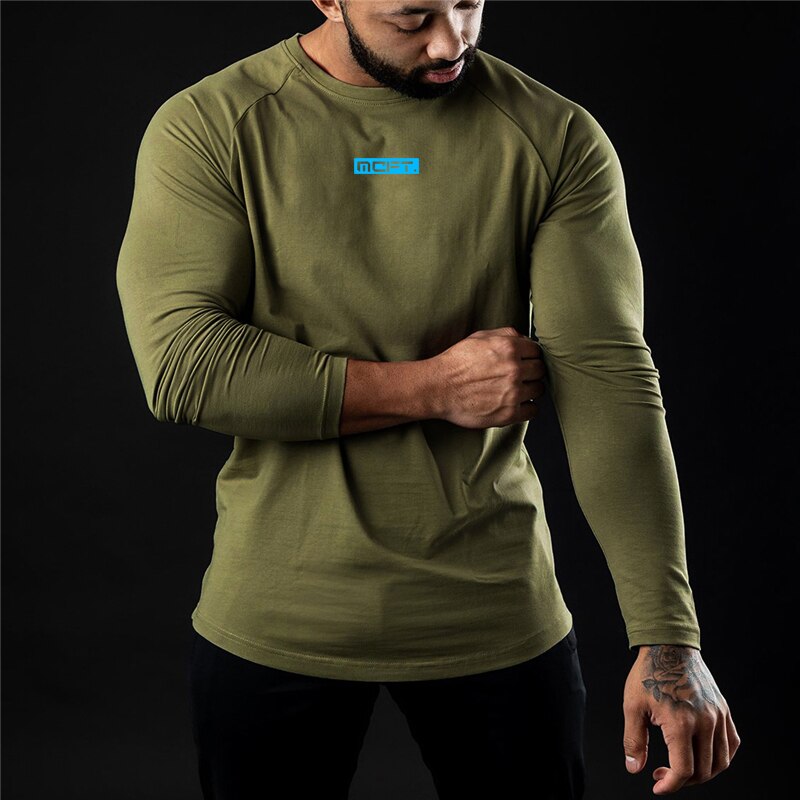Brand Men's Breathable Sports Autumn and Winter Fitness Gym Casual Fashion Long Sleeve Bodybuilding Trend Slim O-Neck T Shirt