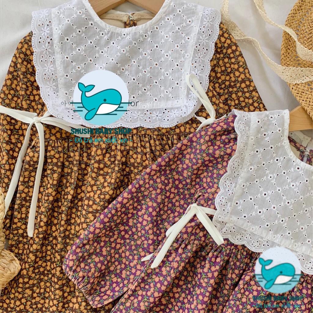 Váy Nhung Tăm Hoa Nhí Phối Yếm Cổ Rời Beemo