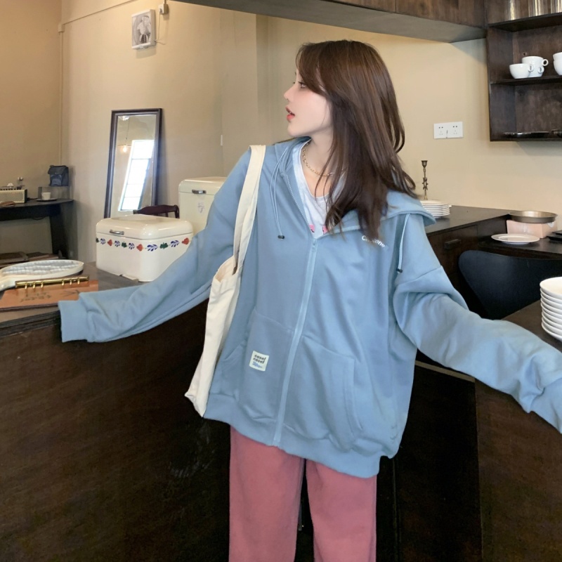 SUXI Áo khoác hoodie mỏng có khóa kéo tối giản cho nữ