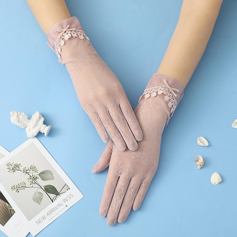 Găng Tay Lái Xe Đạp Bằng Lụa Lạnh Mỏng Đính Nơ Hoa Thoáng Khí