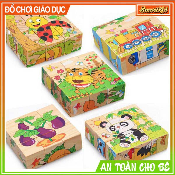 Set 5 Bộ Tranh Ghép Gỗ 6 Mặt Xếp Hình 3D Cho Bé