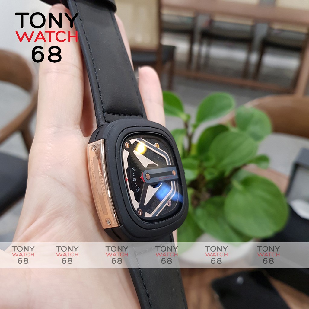 Đồng hồ nam Friday mặt vuông dây da kiểu dáng độc lạ chính hãng Tony Watch 68