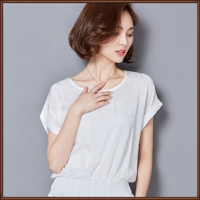 Áo Sơ Mi Chiffon Tay Cánh Dơi Dáng Rộng Họa Tiết Kẻ Sọc Thời Trang Mùa Hè Cho Nữ