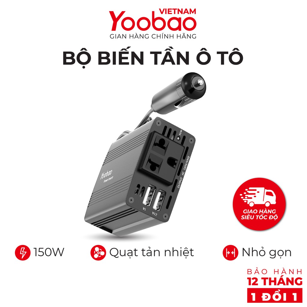 Bộ biến tần ô tô Yoobao 150W từ 12V sang 220V - Hàng chính hãng - Bảo hành 12 tháng