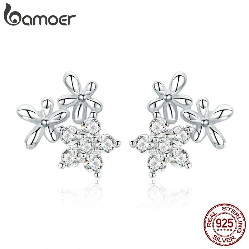 Khuyên Tai Bamoer Bse030 Bạc Đính Đá Pha Lê Zircon Sang Trọng Cho Nữ