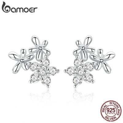 Bamoer bông tai Mạ Vàng Trắng Đính Đá zircon B ng tai Jiaha L