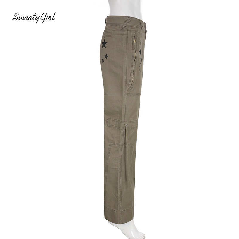 Quần Jean Dài Dáng Ôm Màu Trơn Có Túi Khóa Kéo In Hình Ngôi Sao Thời Trang 2022 Cho Nữ