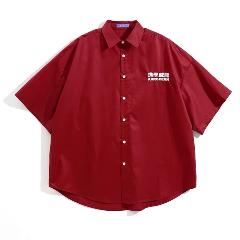 Áo Sơ Mi Ngắn Tay Màu Đỏ Thời Trang Mùa Hè Trẻ Trung Dễ Phối Đồ Size M-2XL