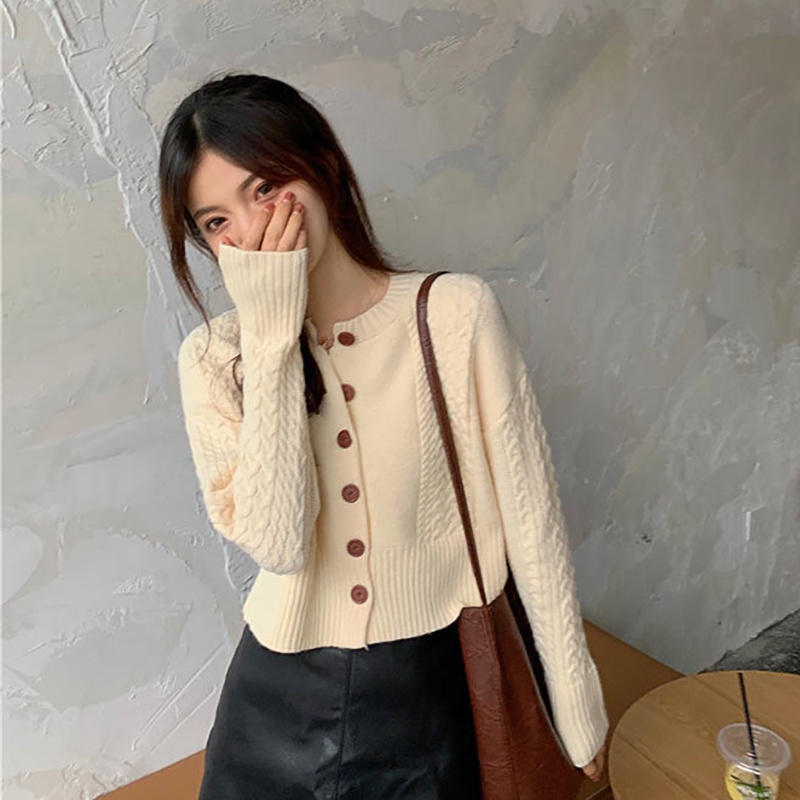 Áo cardigan len dệt kim thiết kế xoắn phong cách retro mới dành cho nữ