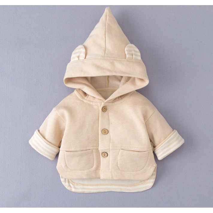 Áo khoác cho bé 0-4 tuổi 100% cotton hữu cơ tự nhiên không chất tẩy nhuộm cực kỳ mềm mại kèm mũ thời trang