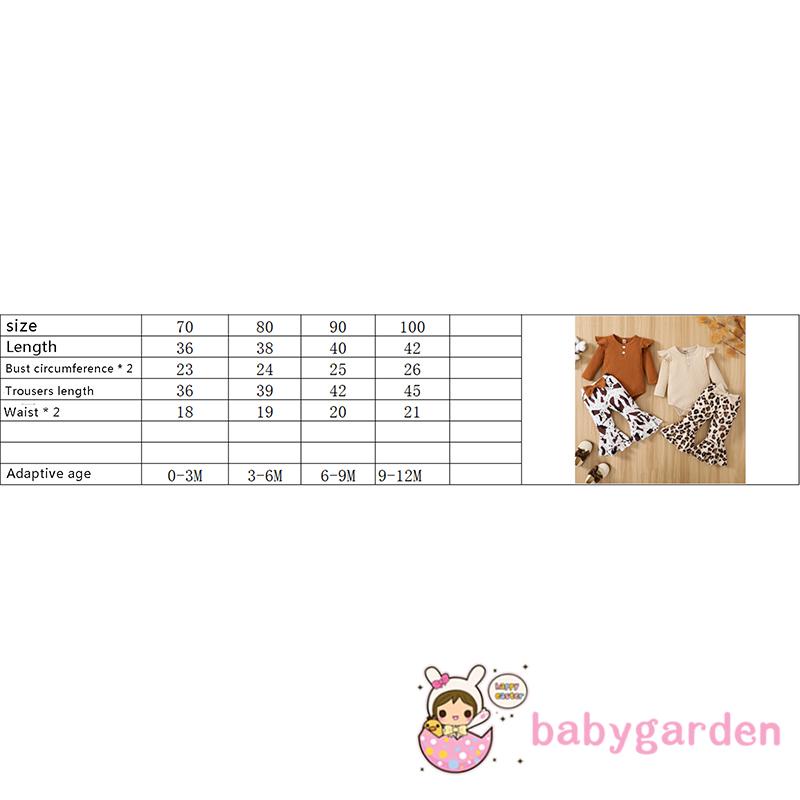 Bộ Áo Liền Quần Cổ Tròn Tay Cánh Tiên Màu Trơn + Quần Ống Loe Họa Tiết Da Báo / Bò Dành Cho Bé Gái 0-12 Tháng Tuổi