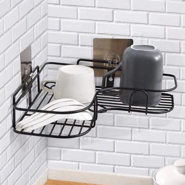 Kệ góc nhà tắm inox dán tường phun sơn tĩnh điện, không cần khoan tường
