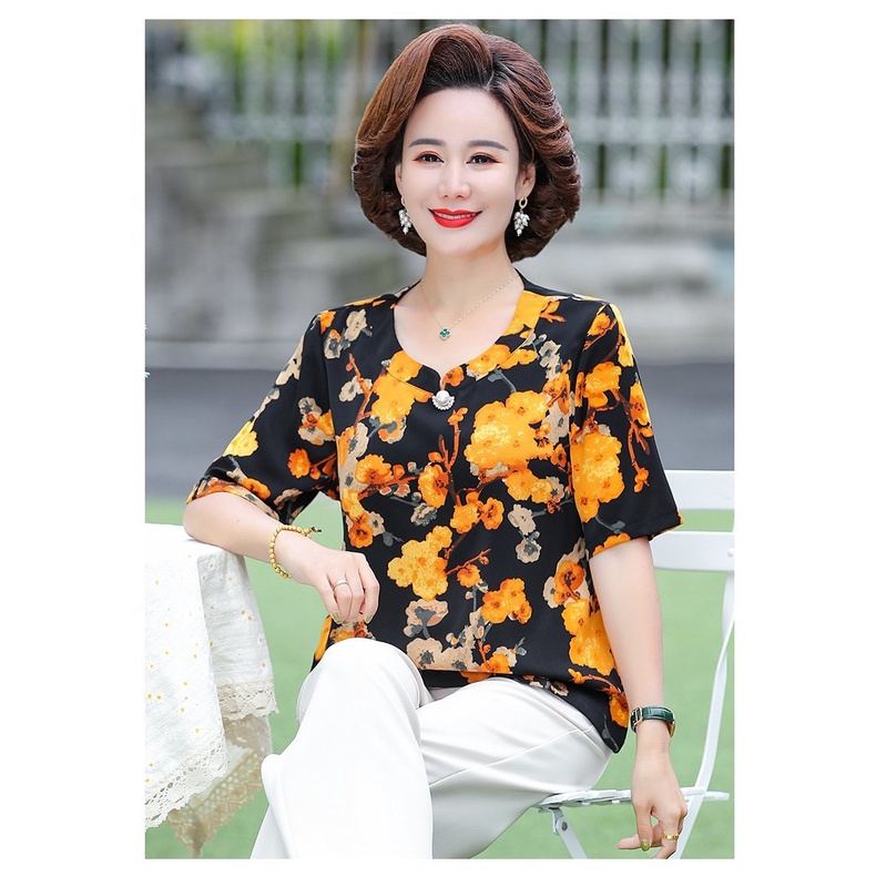 Set Áo Chiffon Ngắn Tay Và Quần Dài Thời Trang Phương Tây Cho Phụ Nữ Trung Niên 40-50 Tuổi