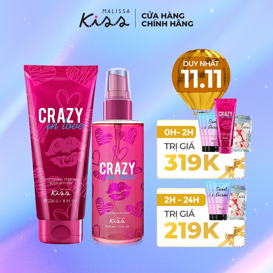 Bộ Đôi Hoàn Hảo Malissa Kiss Body Lotion & Body Mist hương Crazy In Love 226G