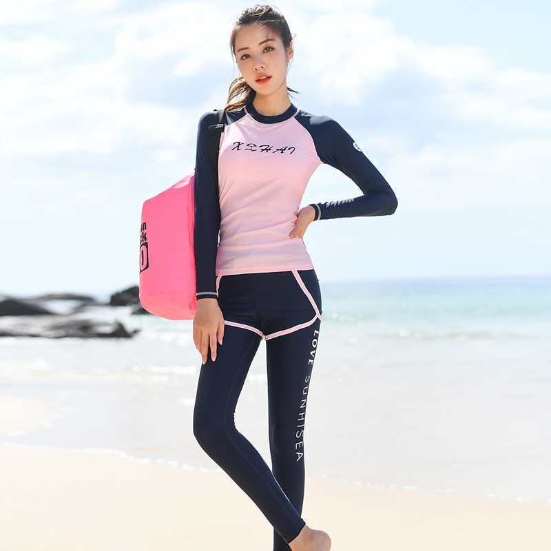 Bộ Đồ Bơi 3 Món Áo Thun Tay Dài + Quần Short + Quần Bơi Chuyên Nghiệp Nhanh Khô Cho Nữ