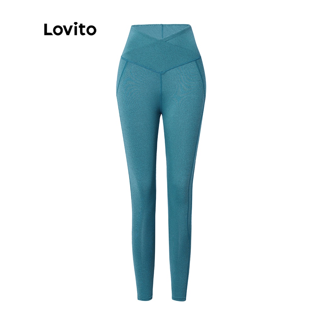 Lovito Nâng mông Giảm béo Phòng tập thể dục Mượt Eo Cao Ruched Phụ nữ Thể thao Legging L34AD110