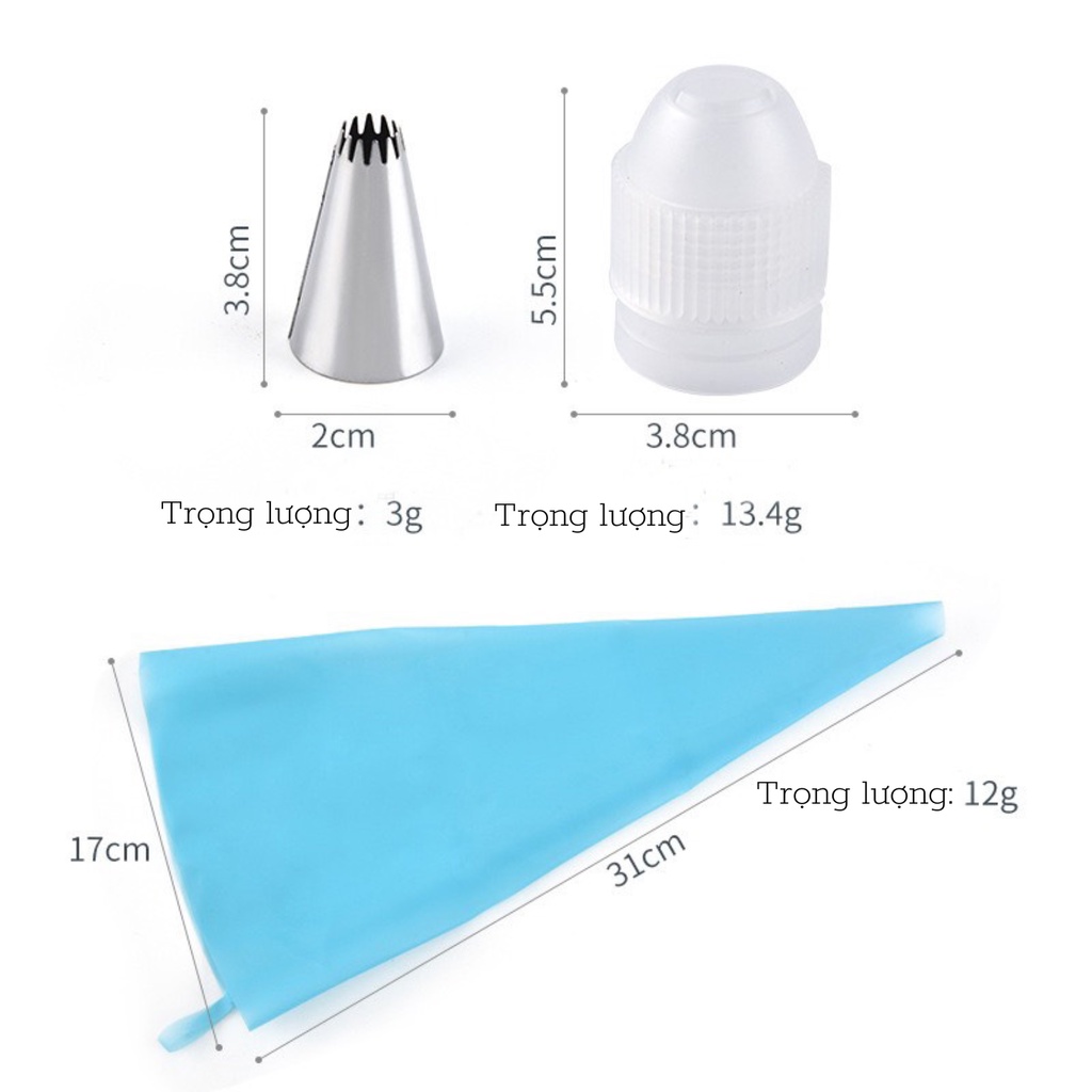Đuôi Bắt Kem 5 Chi Tiết, Set 5 Đuôi Bắt Bông Kem Trang Trí Bánh Bằng Inox