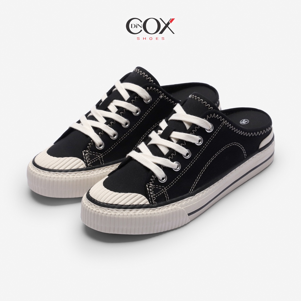 Giày Sục Đạp Gót Mules Vải Sneaker Unisex Tăng Chiều Cao 4cm DINCOX E10 Black