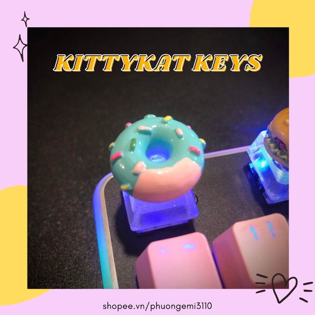 Keycap lẻ bánh Donut Xuyên Led 🍩 Keycaps food handmade trang trí bàn phím cơ gaming