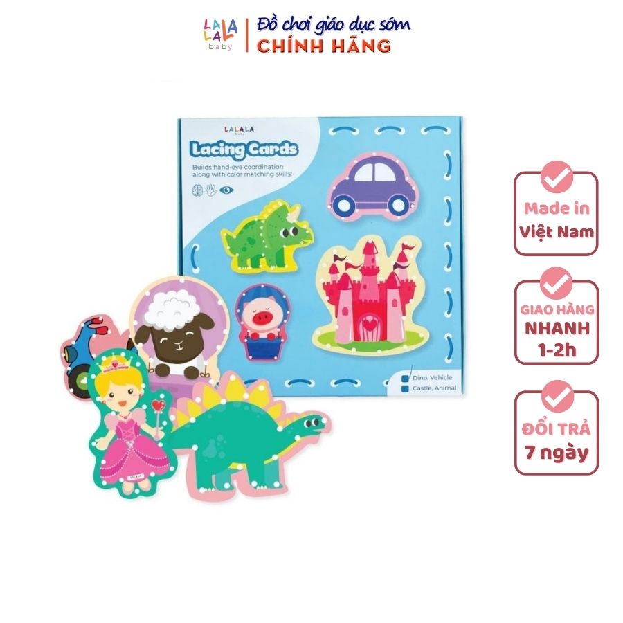 Đồ chơi xỏ dây cho trẻ 1 tuổi Lalala Baby. Bộ 10 hình thù ngộ nghĩnh, đồ chơi con vật, khủng long, phát triển vận động