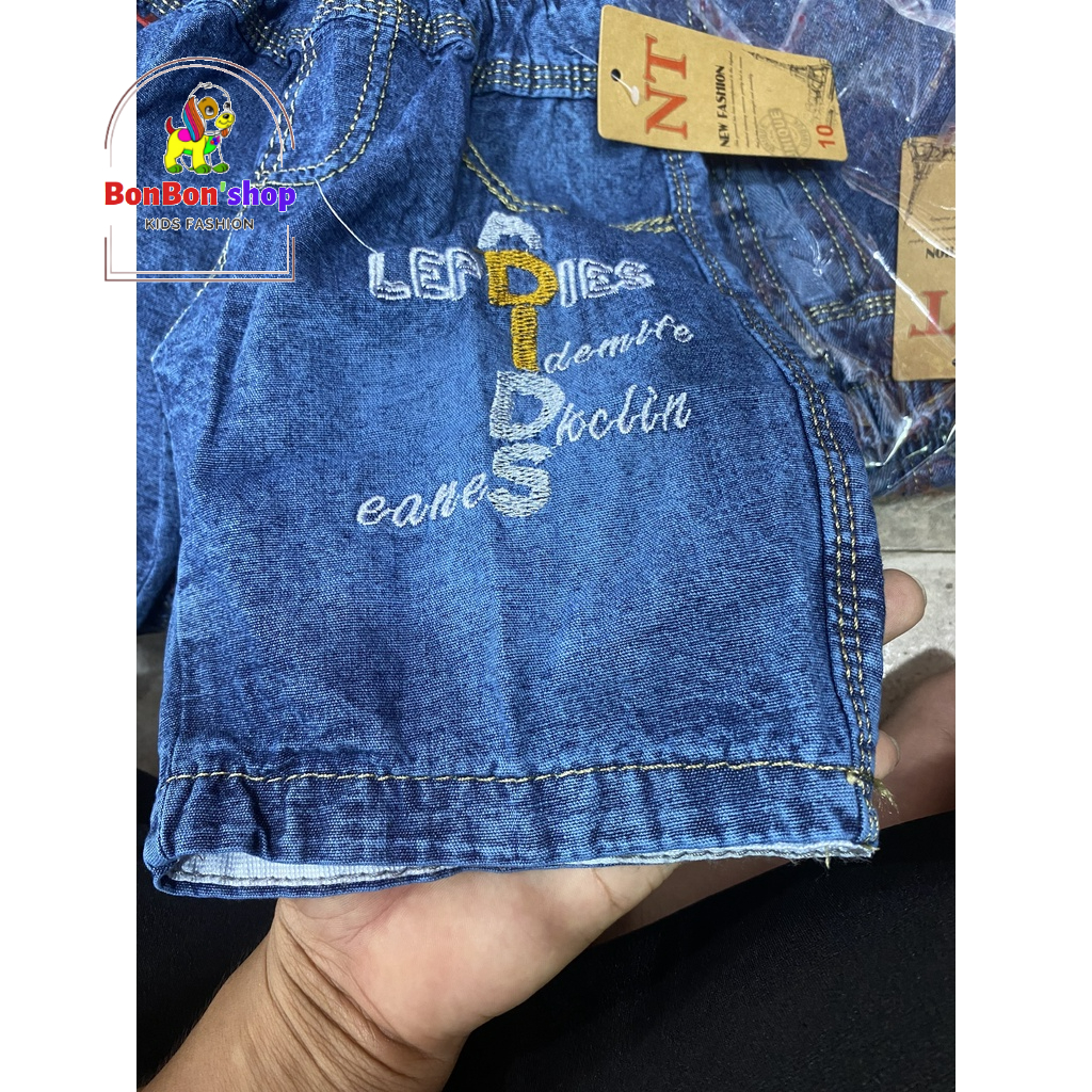quần jean lửng và jean đùi bé trai vải mềm co giãn nhẹ, không phai màu size 12-20kg