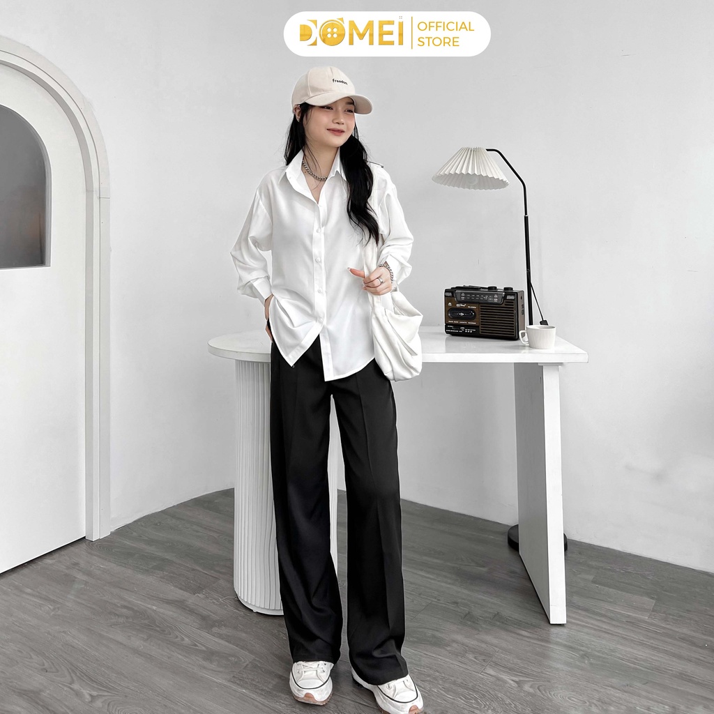 Combo Áo Sơ Mi Quần Âu Suông Dáng Dài Hàn Quốc DOMEI Form Rộng